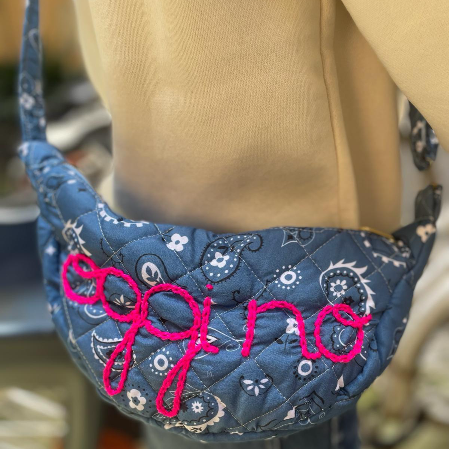Borsa Mezzaluna "Oggi No" Bandana Blu Jeans