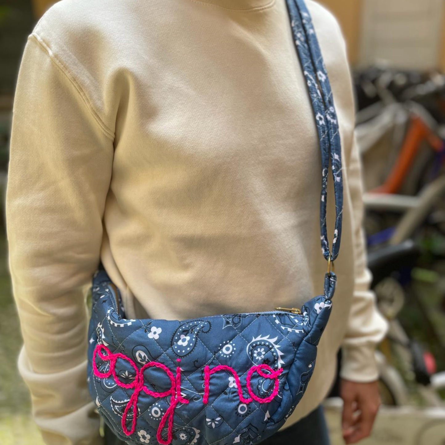 Borsa Mezzaluna "Oggi No" Bandana Blu Jeans