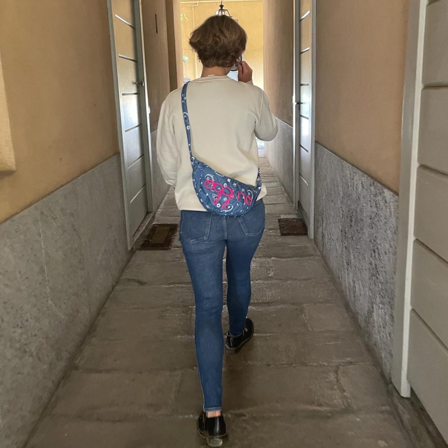 Borsa Mezzaluna "Oggi No" Bandana Blu Jeans