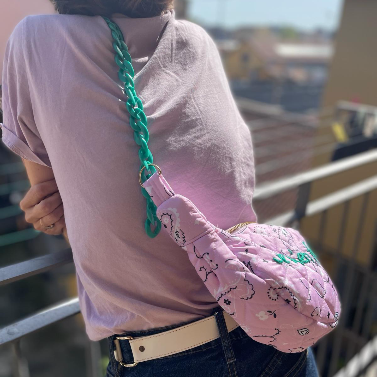 Borsa Mezzaluna "Je m'en fiche" Bandana Rosa