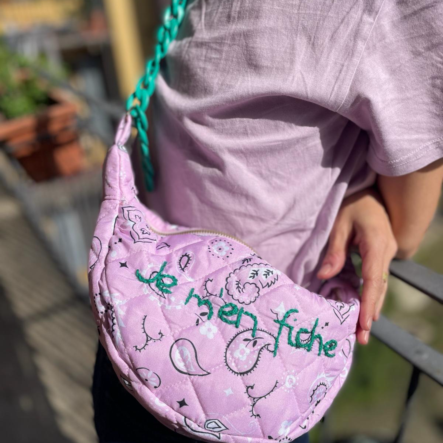 Borsa Mezzaluna "Je m'en fiche" Bandana Rosa