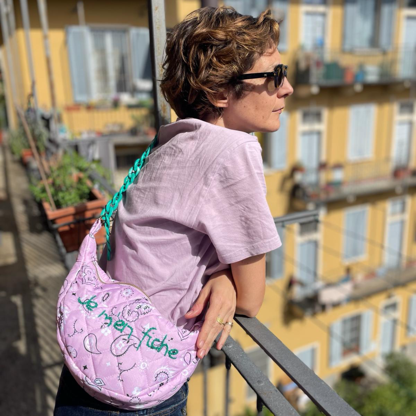Borsa Mezzaluna "Je m'en fiche" Bandana Rosa