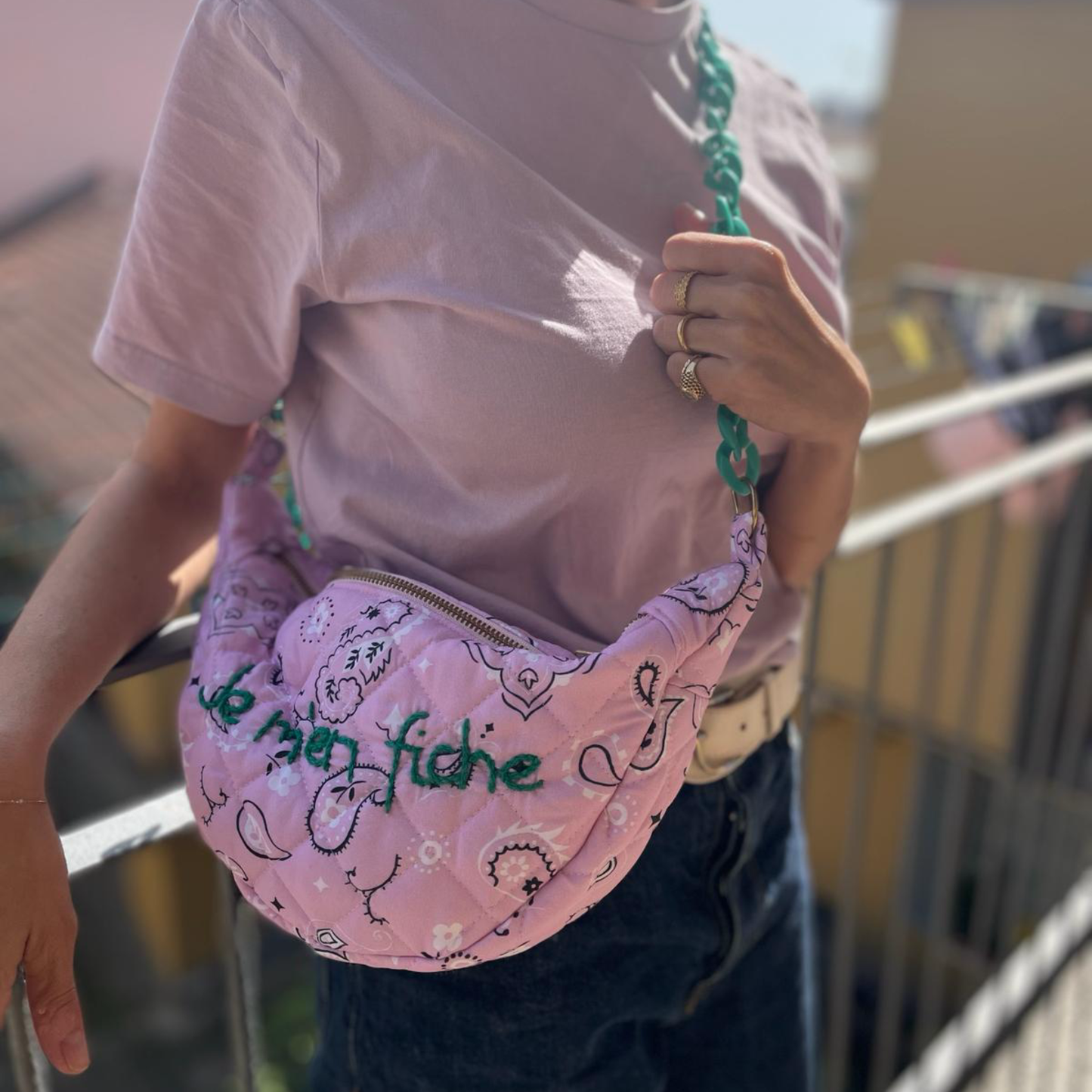 Borsa Mezzaluna "Je m'en fiche" Bandana Rosa