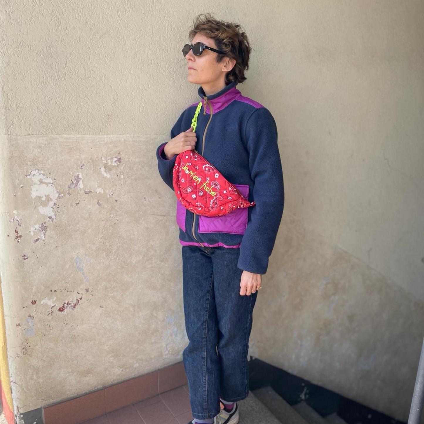 Borsa Mezzaluna "Je m'en fiche" Bandana Rosso