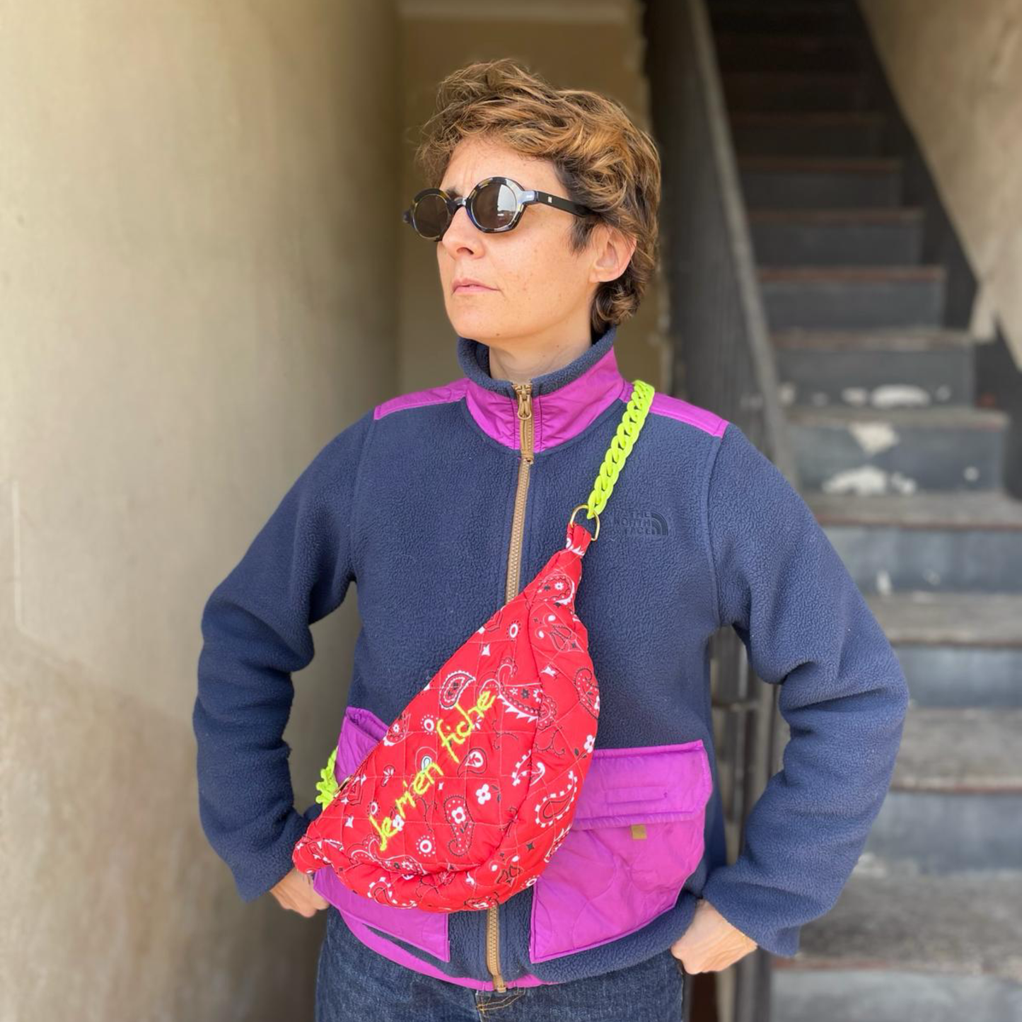 Borsa Mezzaluna "Je m'en fiche" Bandana Rosso