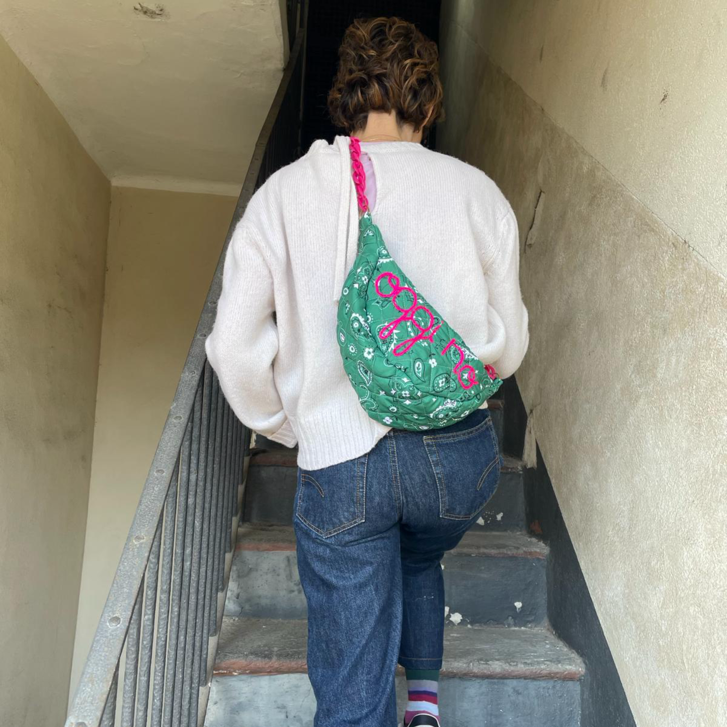 Borsa Mezzaluna "Oggi No" Bandana Verde