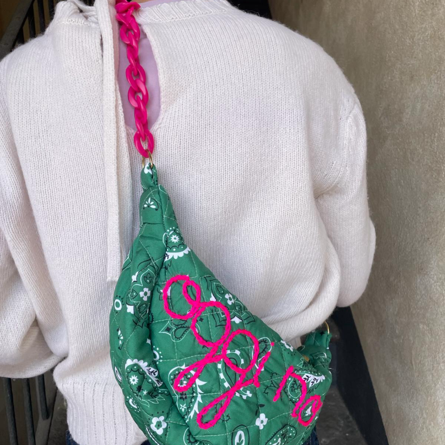 Borsa Mezzaluna "Oggi No" Bandana Verde