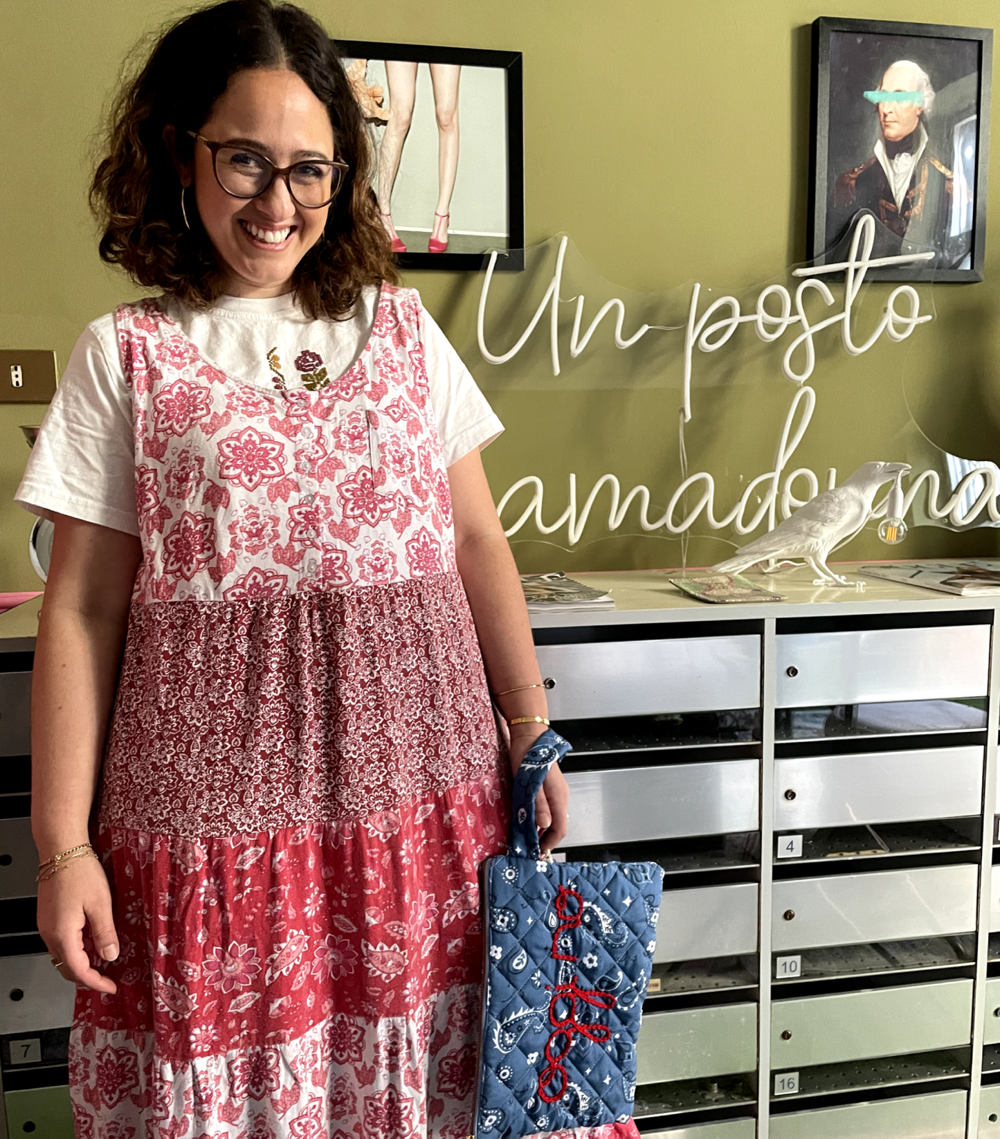 Pochette Matelassè "Oggi no" Bandana Blu Jeans