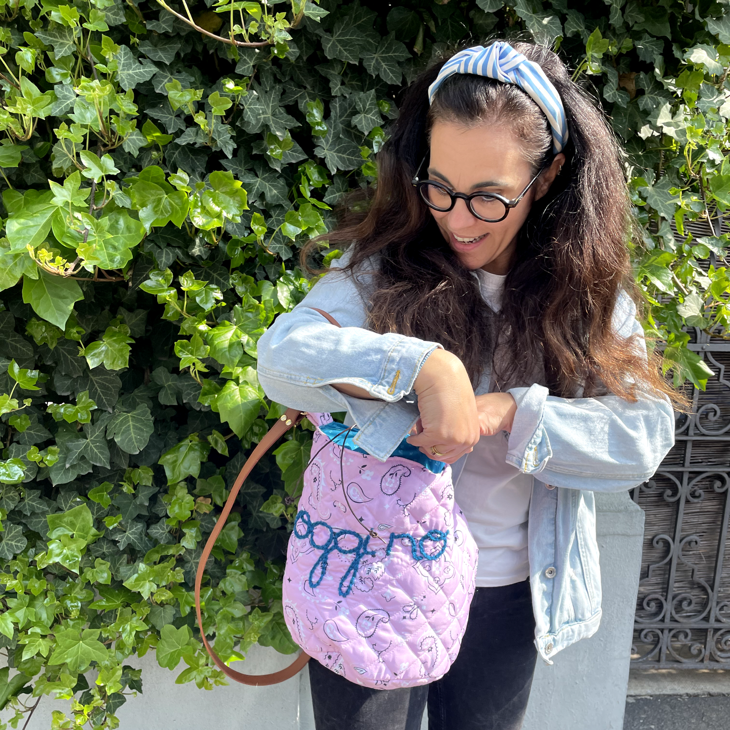 Borsa Secchiello Matelassé "Oggi no" Bandana Rosa