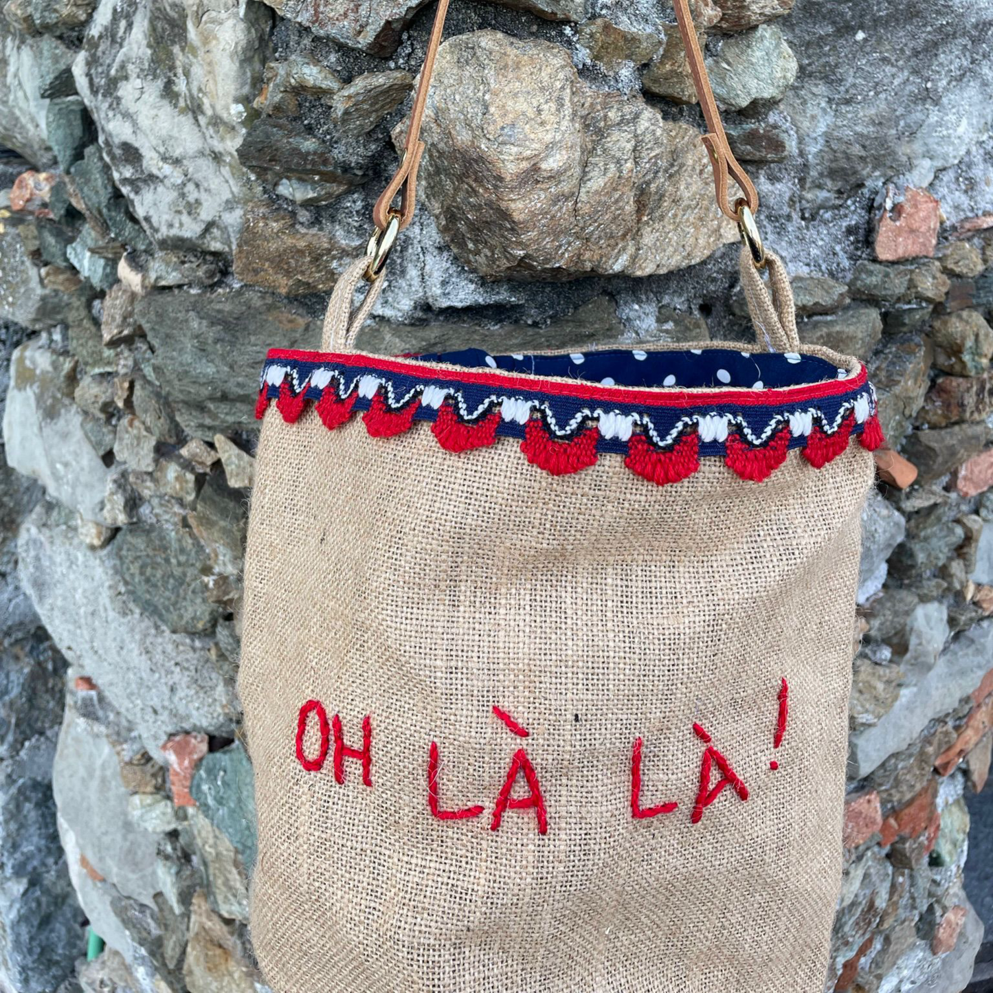 Borsa Secchiello Iuta "Oh là là!" con Fodera a Pois