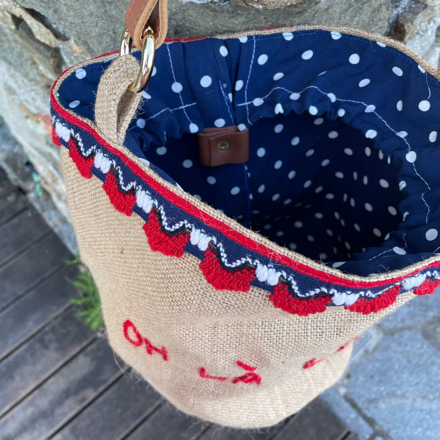 Borsa Secchiello Iuta "Oh là là!" con Fodera a Pois