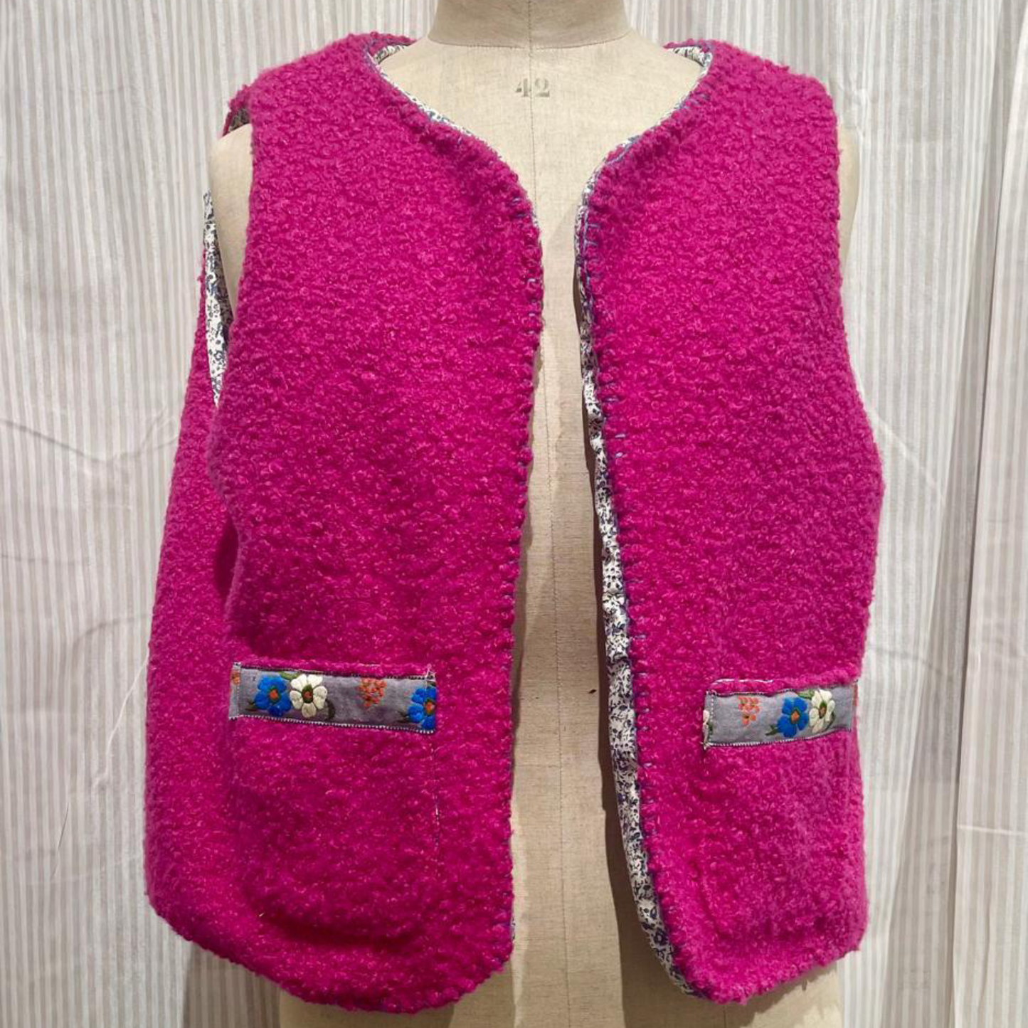 Gilet Bouclé Double Face Fucsia/Fiorellini