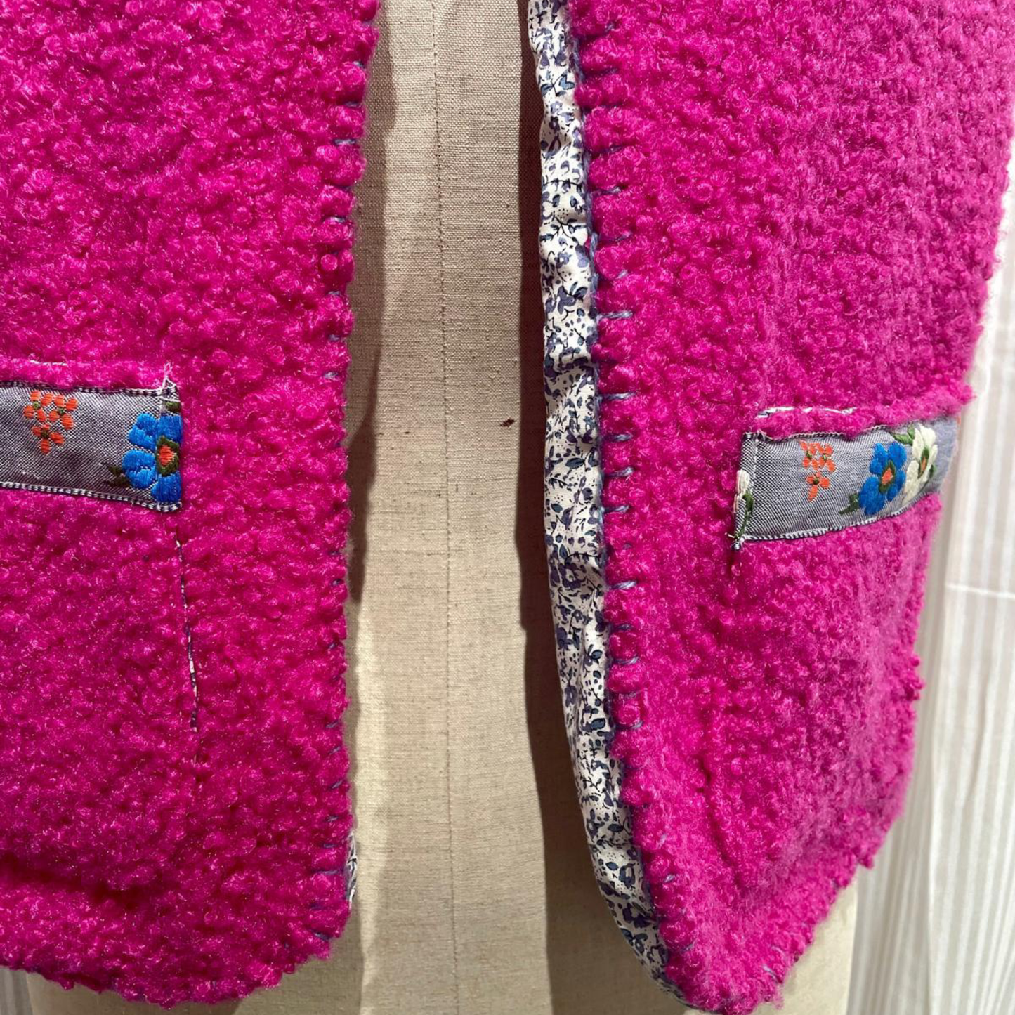 Gilet Bouclé Double Face Fucsia/Fiorellini