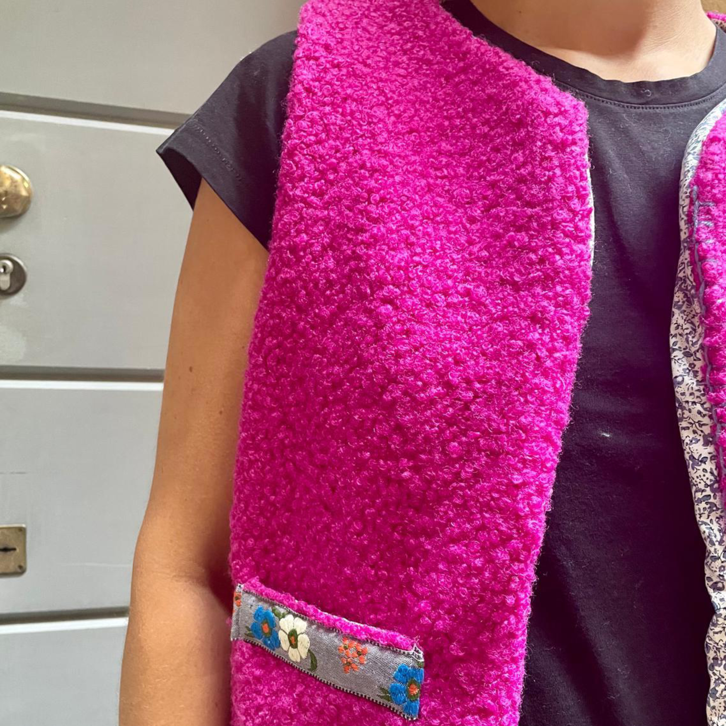 Gilet Bouclé Double Face Fucsia/Fiorellini