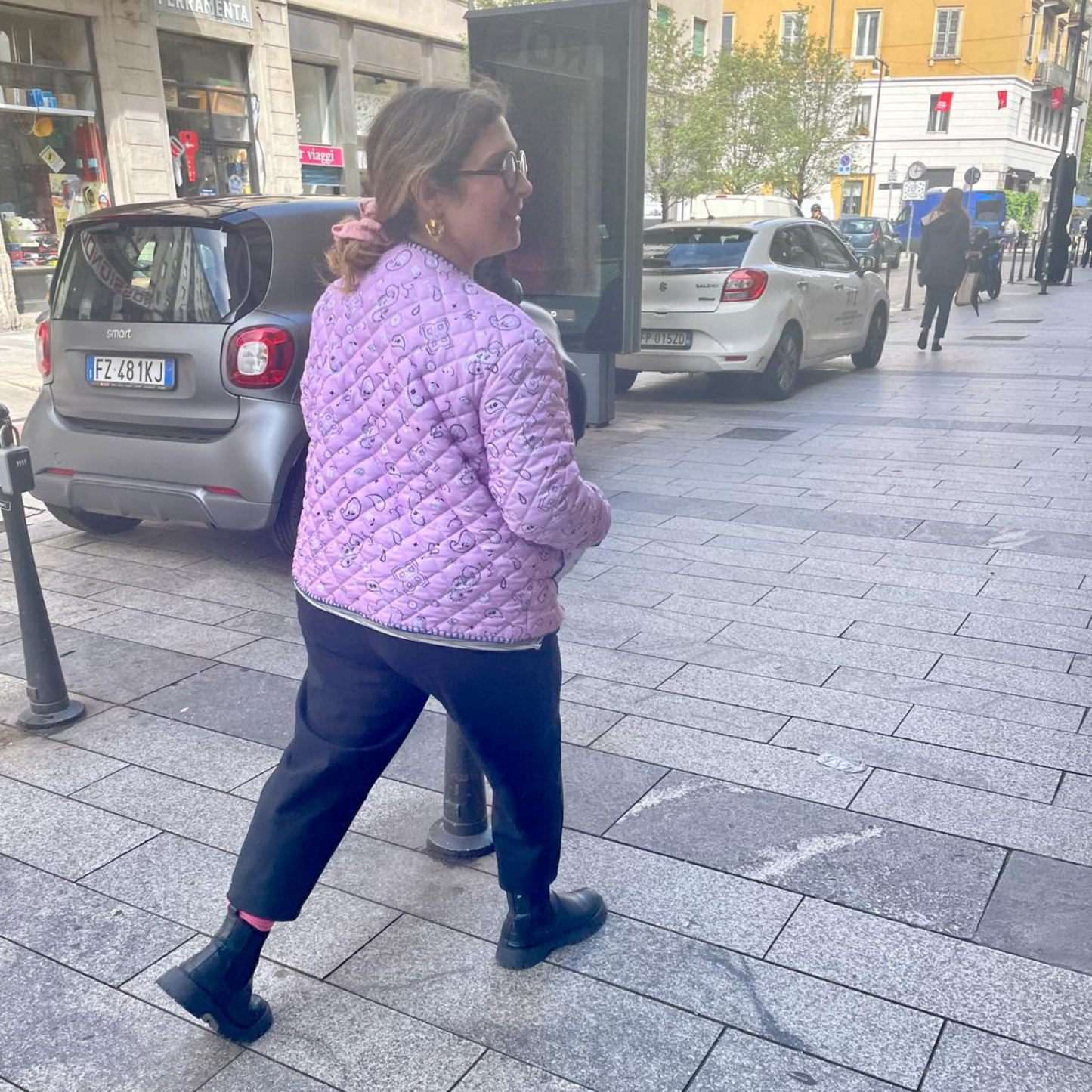 Giacca Matelassè Bandana Rosa con Ricamo Petrolio tg L