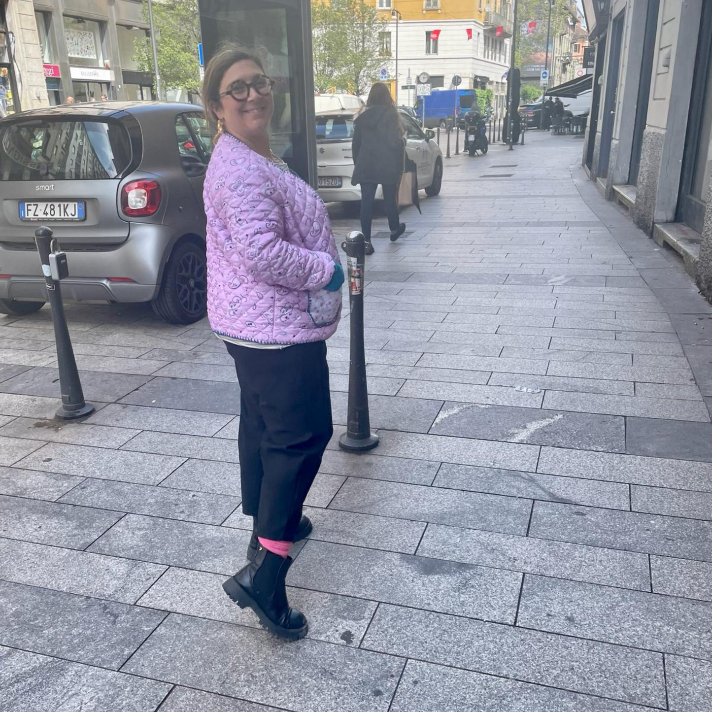 Giacca Matelassè Bandana Rosa con Ricamo Petrolio tg L