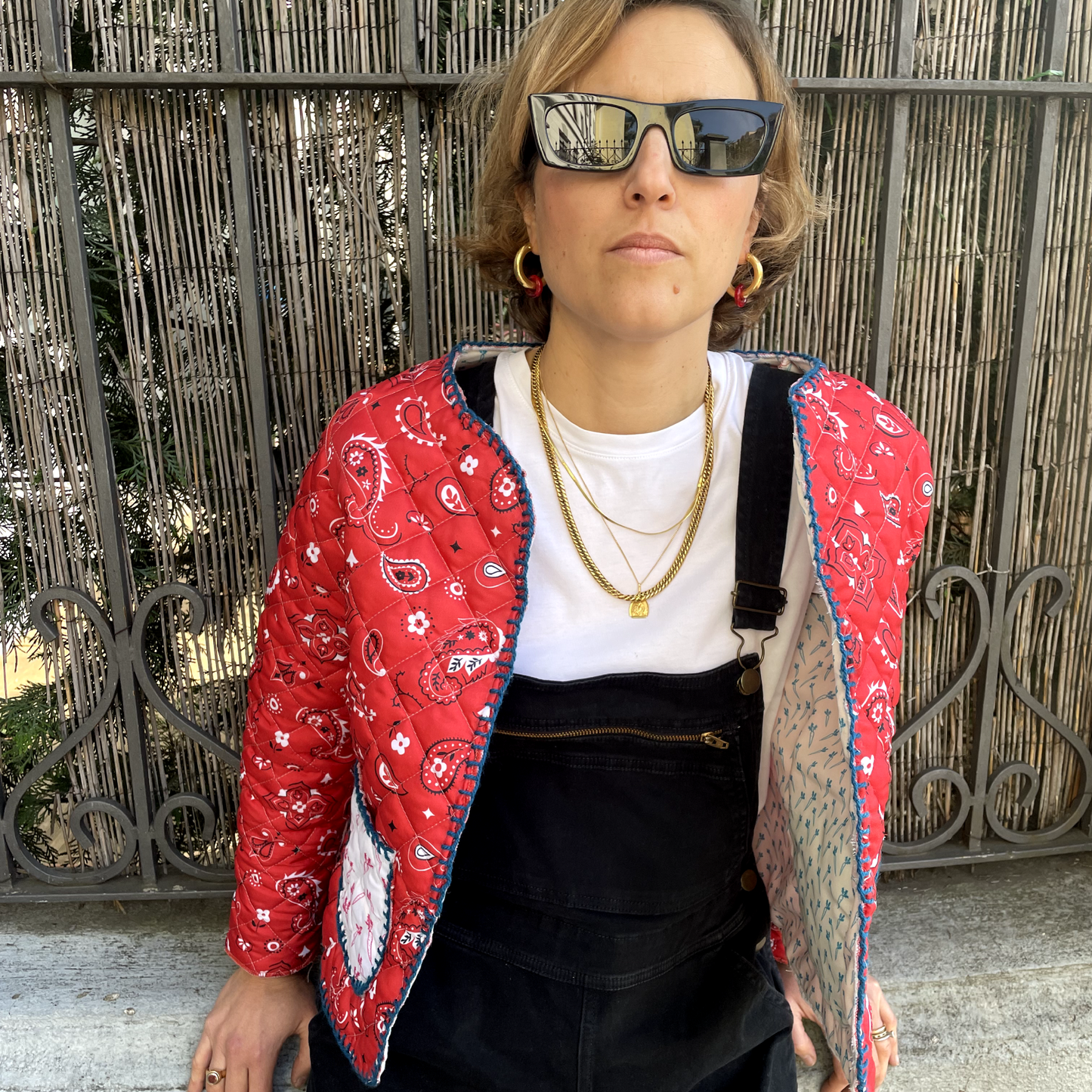 Giacca Matelassè Bandana Rossa con Ricamo Blu tg S