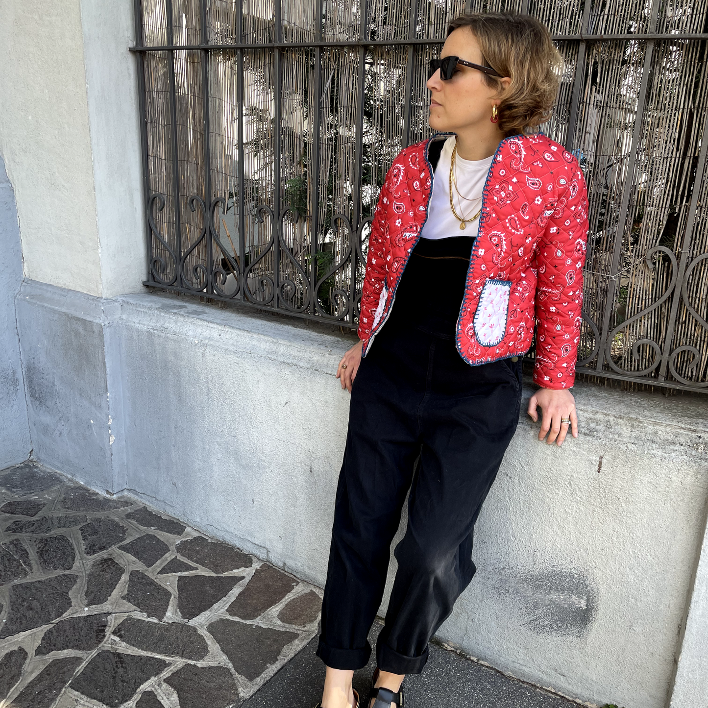 Giacca Matelassè Bandana Rossa con Ricamo Blu tg S