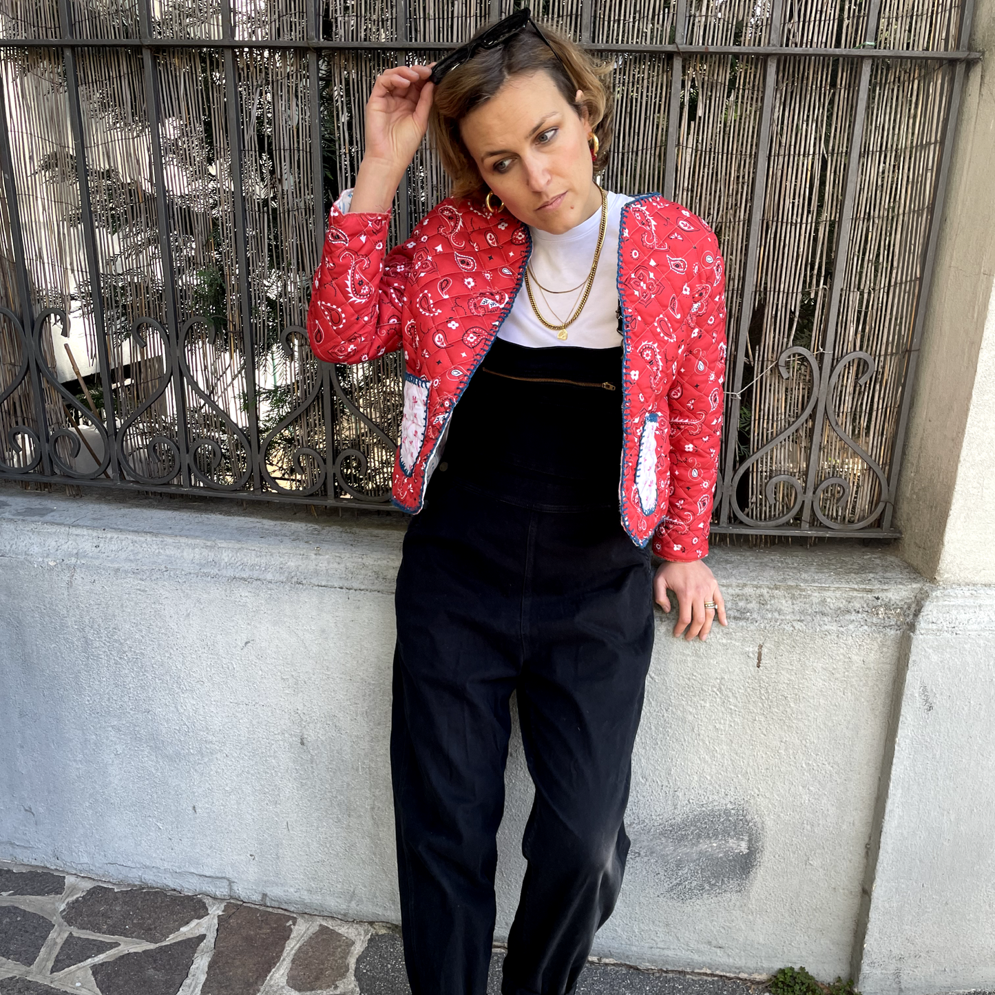 Giacca Matelassè Bandana Rossa con Ricamo Blu tg S
