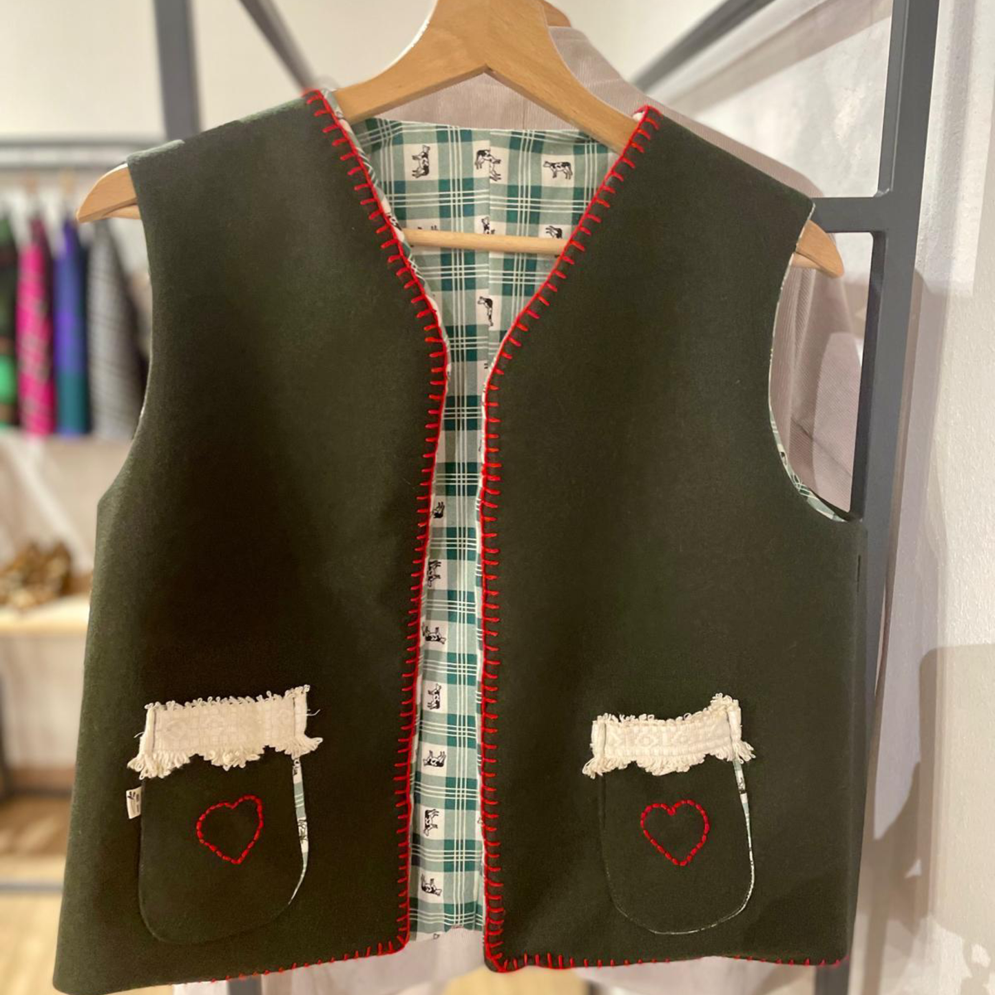 Gilet Double Face Verdone/Mucche 🐄 tg XS