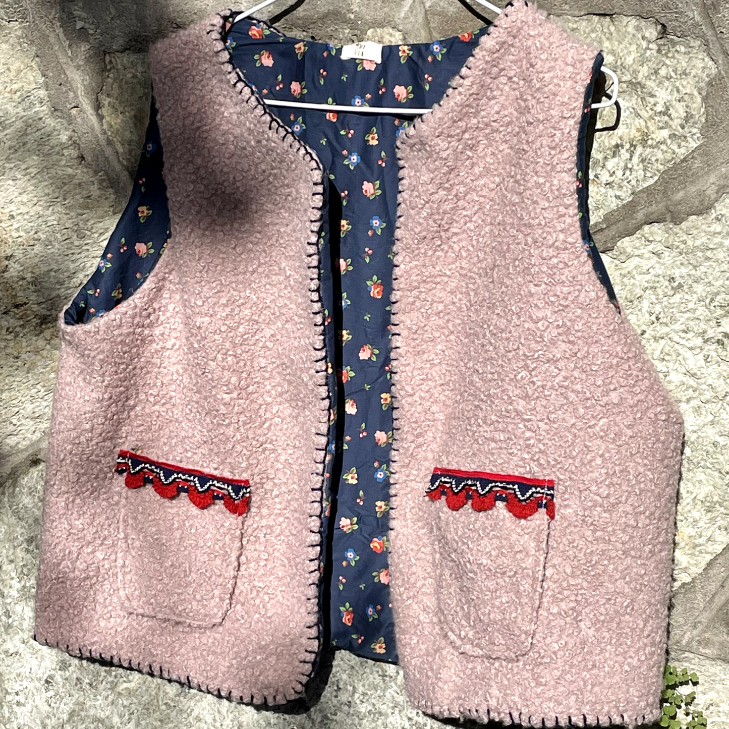 Gilet Bouclé Double Face Rosa Chiaro/Fiorellini