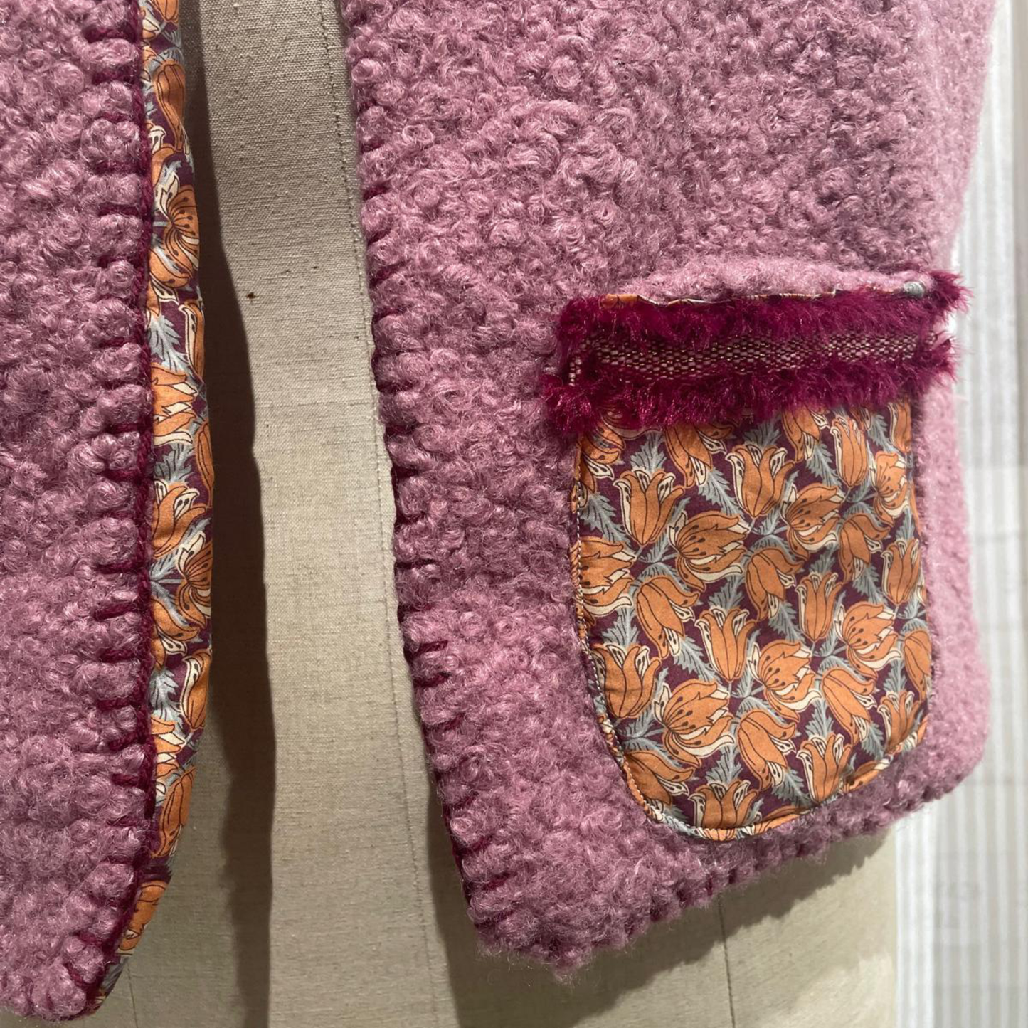 Gilet Bouclé Double Face Rosa/Fiori Gialli