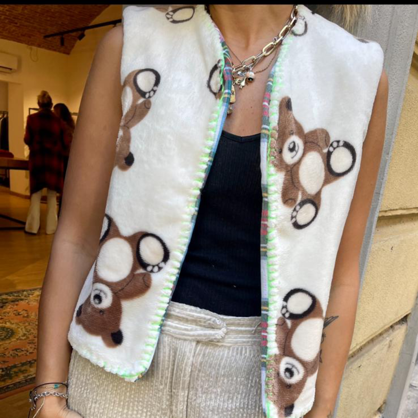 Gilet in Pile Double Face Orsetti/Tartan tg XS