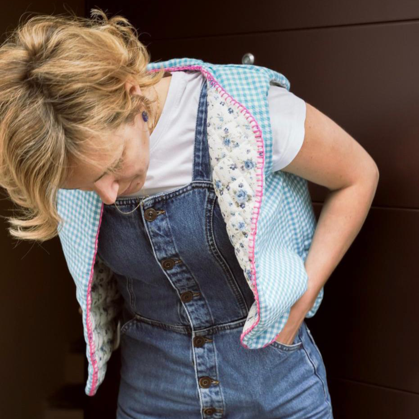 Gilet Matelassè Double Face Provenza Azzurro/Vichy Azzurro