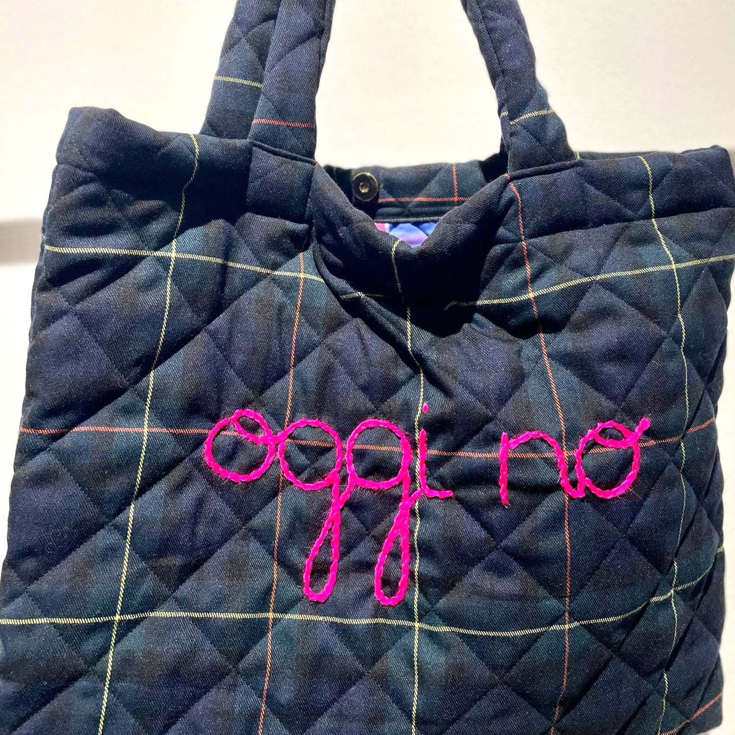Borsa Weekend Matelassé "Oggi no" Tartan Blu Scuro