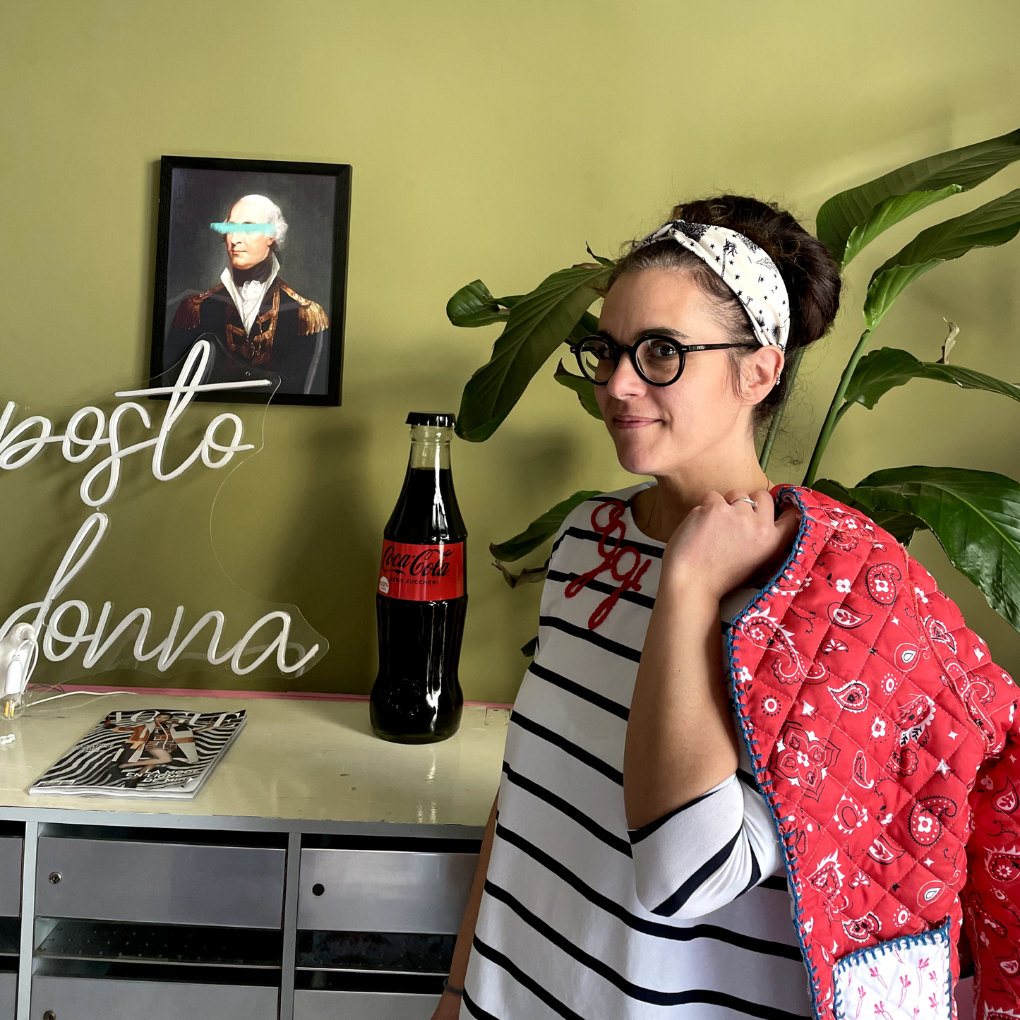 Giacca Matelassè Bandana Rossa con Ricamo Blu tg S