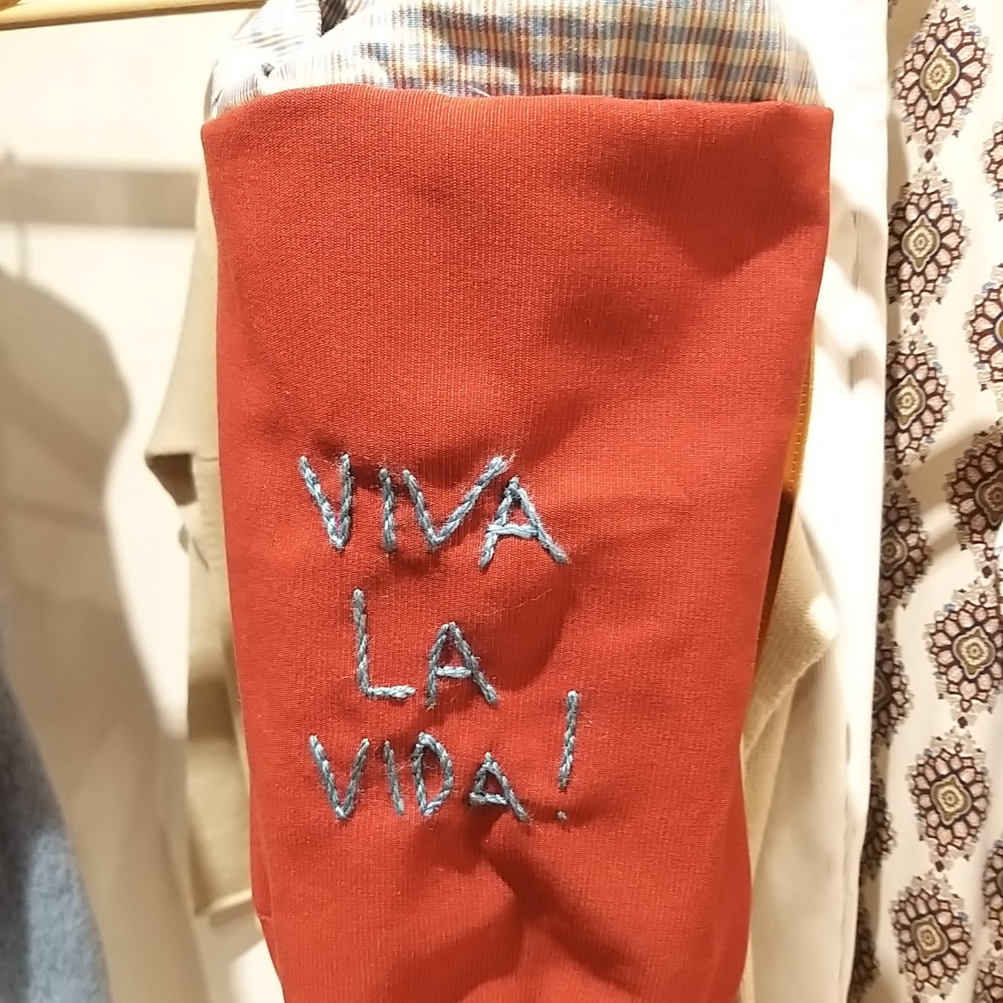 Borsa Secchiello Velluto a Costine "Viva la Vida" Rosso Mattone
