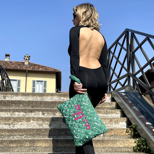 Pochette Matelassè "Oggi no" Bandana Verde