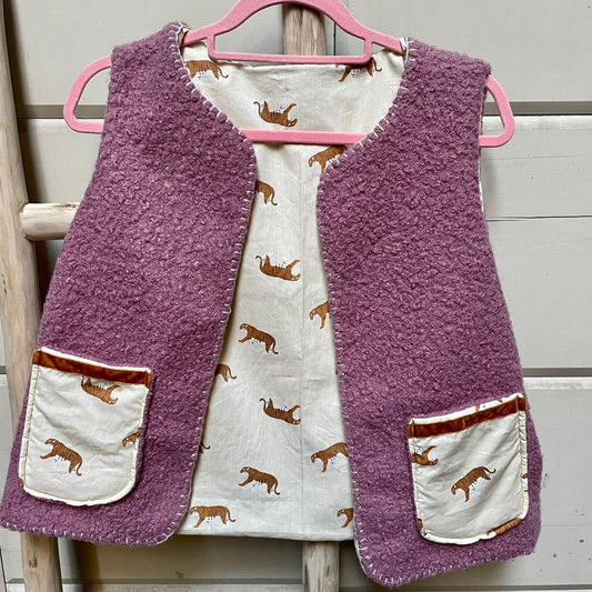 Gilet Bouclé Double Face Rosa Antico/Tigri tg M