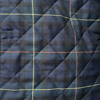 Pochette Matelassé Tartan Blu Scuro Ricamata "Je m'en fiche"