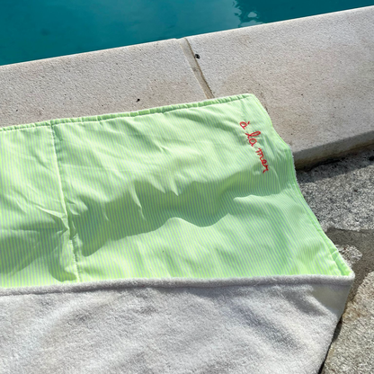 Telo Mare a Righine Gialle Fluo&Bianche Ricamato "À la mer"